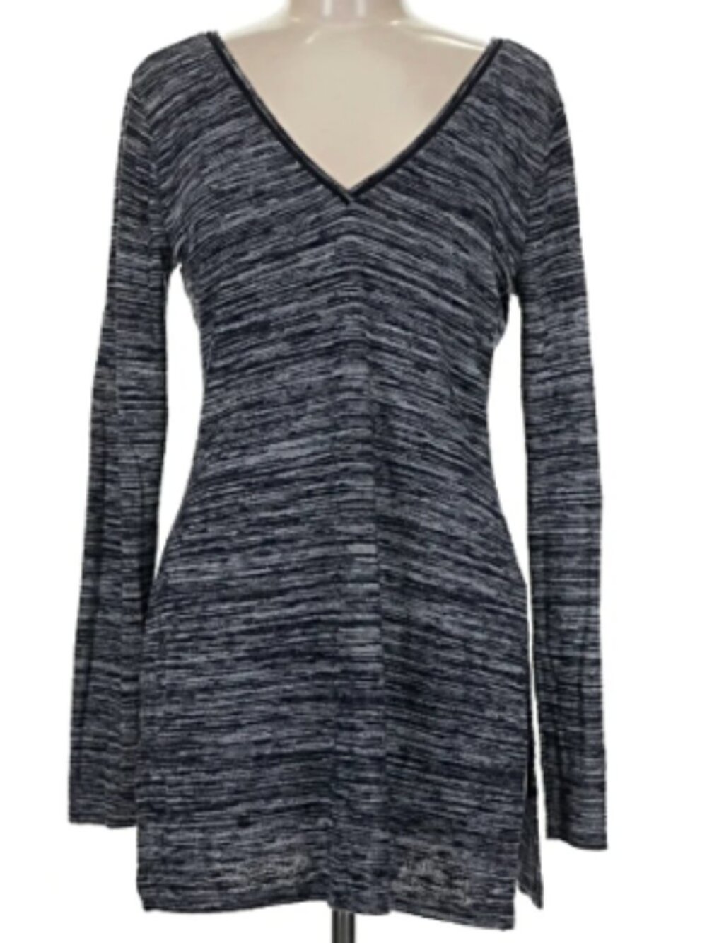 White House Black Market Blue-Gray Space-Dyed V-Neck Tunic - Navy/Gray